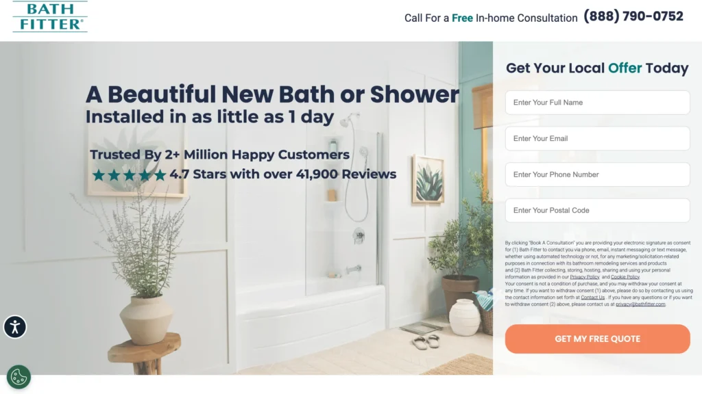 Bathroom remodel landing page example